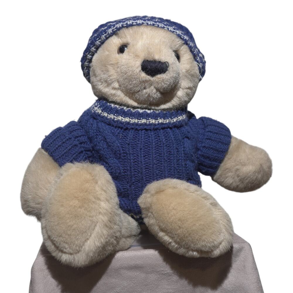 Vintage Carousel by Guy Teddy Bear Pair 1985 Blue Sweater Hat w Advent Calendar - Picture 11 of 14